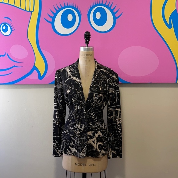 Moschino Jeans Black Cream Graffiti Blazer